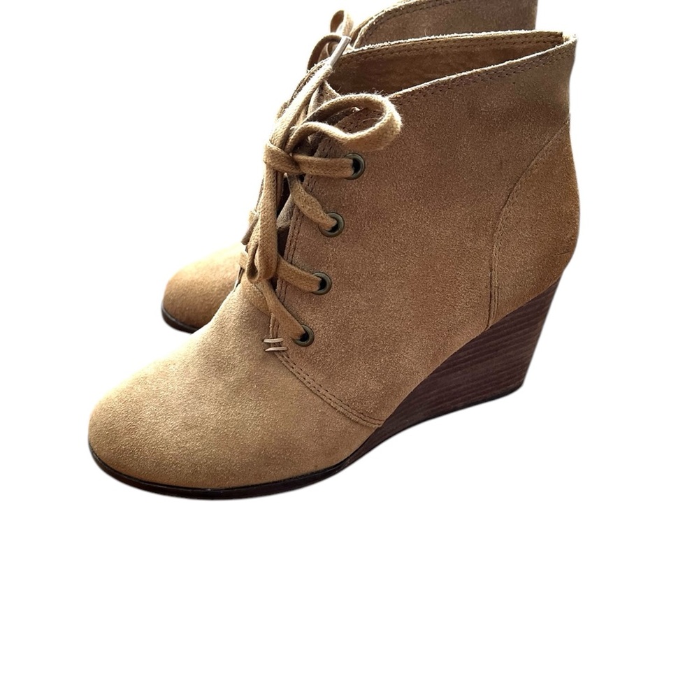 Lucky Brand Ankle Boots Brown Suede Sz 7.5 Lace Up